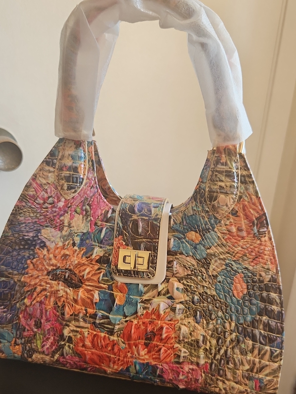 BRAHMIN Floral Embossed Multicolor Croc-Pattern Tote Bag
